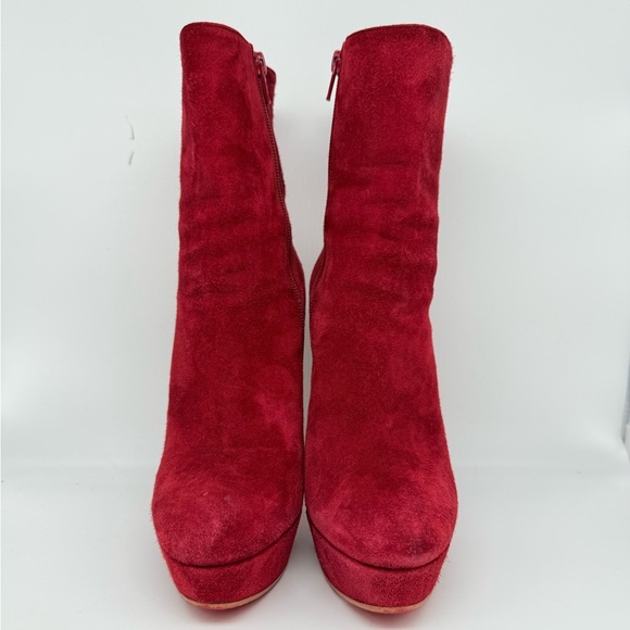 Christian Louboutin Red Suede Taclou Booty spike heel 140mm Ankle Boots EU 38 - Picture 3 of 10